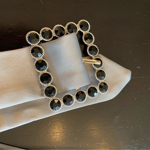 Grey/silver silky belt with black embellished buckle - Picture 2 of 5